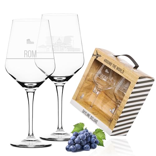 2er Set Weinglas Rom in schöner Geschenkbox | Hochwertiger Siebdruck im eleganten Ätzweiß, detaillierter als Gravur | Geschenkidee für die verschiedensten Anlässe | MADE IN GERMANY von 3forCologne