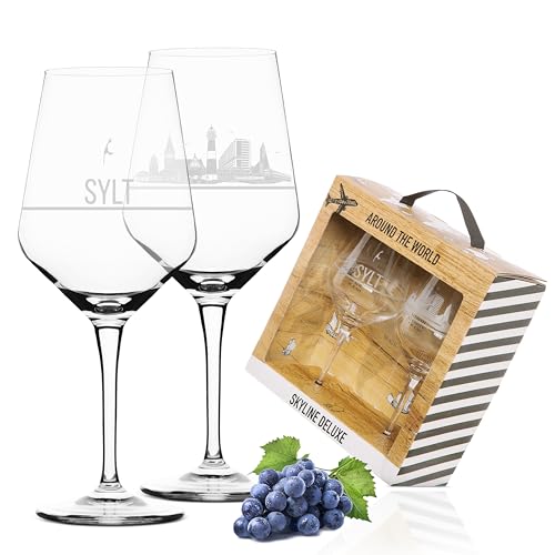 2er Set Weinglas Sylt in schöner Geschenkbox | Hochwertiger Siebdruck im eleganten Ätzweiß, detaillierter als Gravur | Geschenkidee für Muttertag, Vatertag, Geburtstag | MADE IN GERMANY von 3forCologne