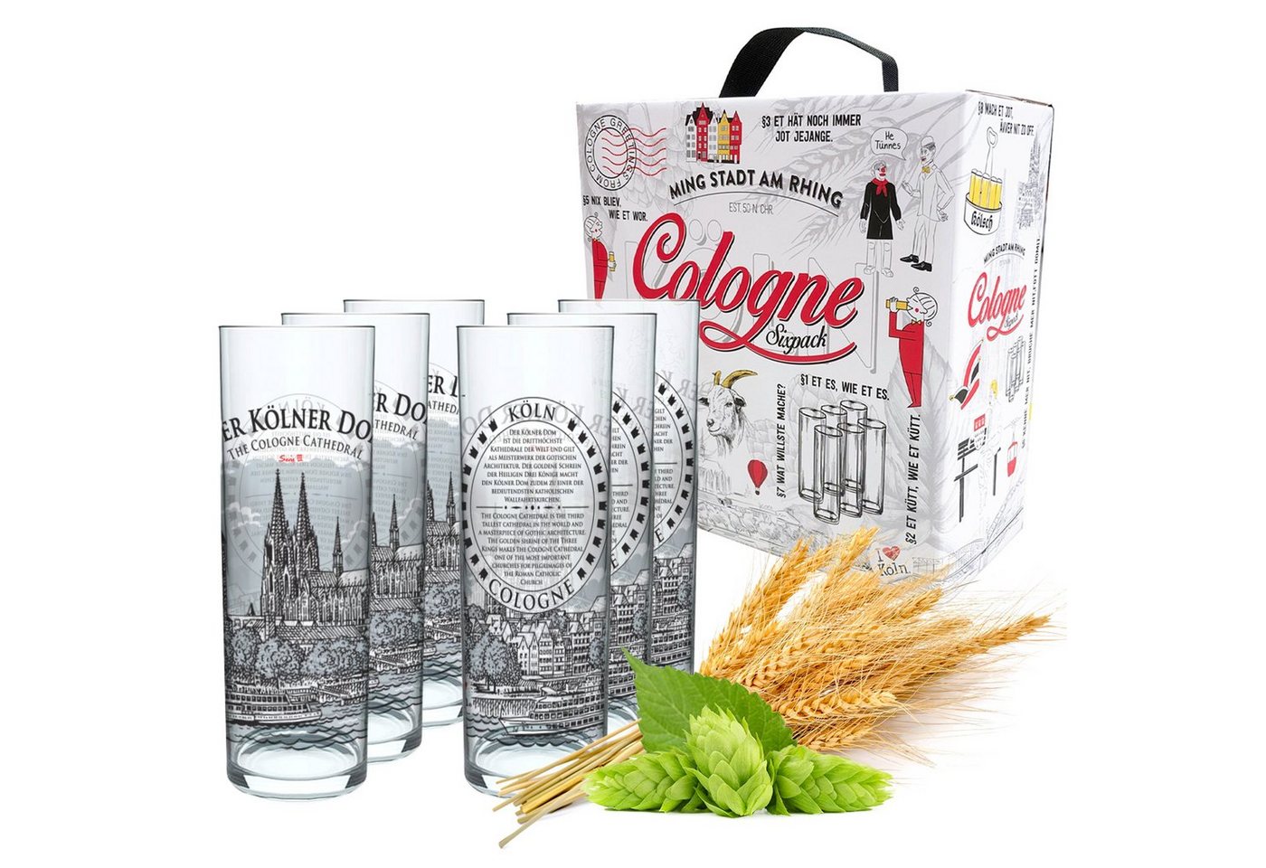 3forCologne Bierglas 3forCologne Kölschglas 6er Pack bunt 0,2ml, Kölner Stangen mit Grundgesetz, Biergläser Gläser Trinkgläser mit Aufdruck. (MADE IN GERMANY) von 3forCologne