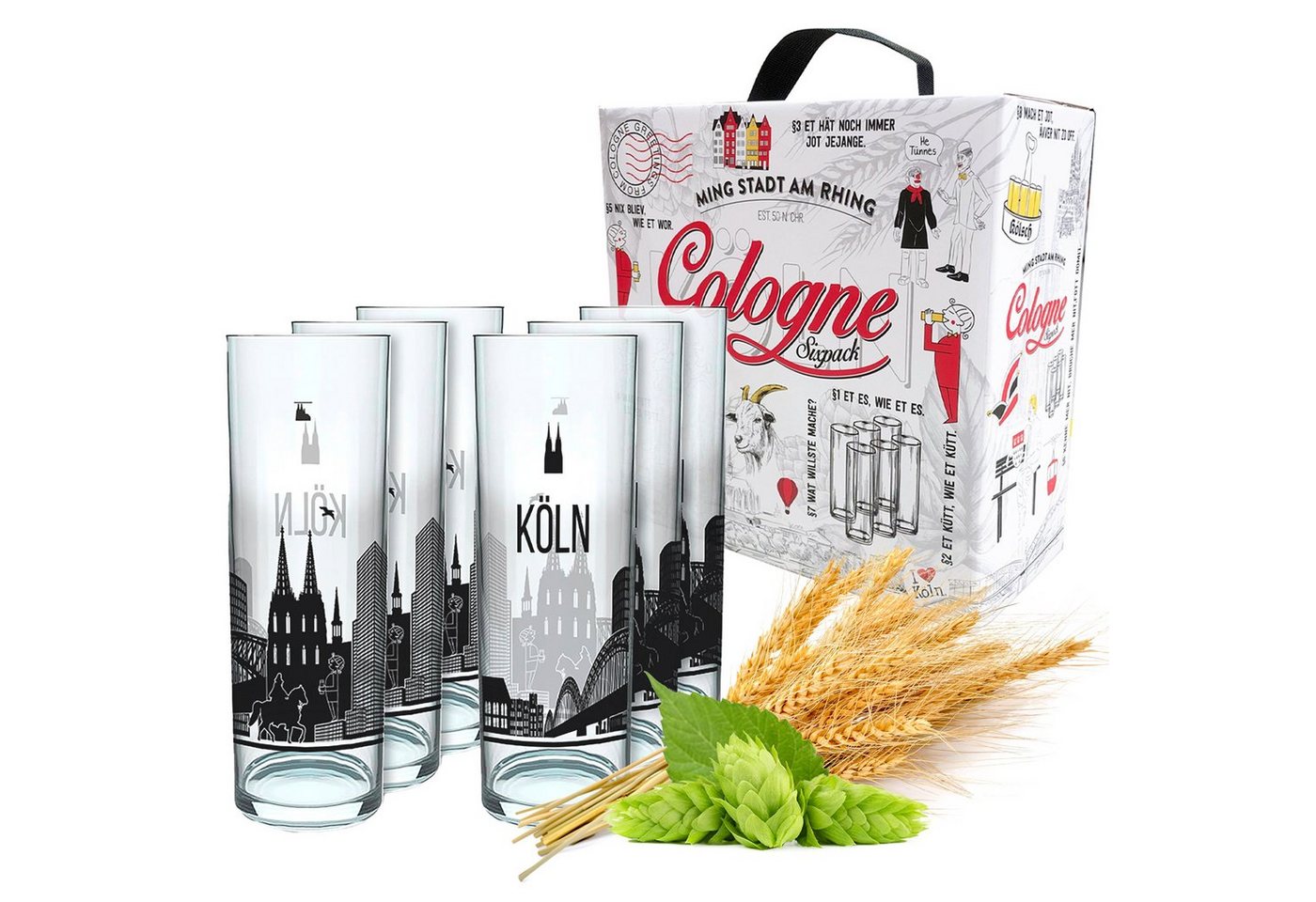 3forCologne Bierglas 3forCologne Kölschglas 6er Pack bunt 0,2ml, Kölner Stangen mit Grundgesetz, Biergläser Gläser Trinkgläser mit Aufdruck. (MADE IN GERMANY) von 3forCologne