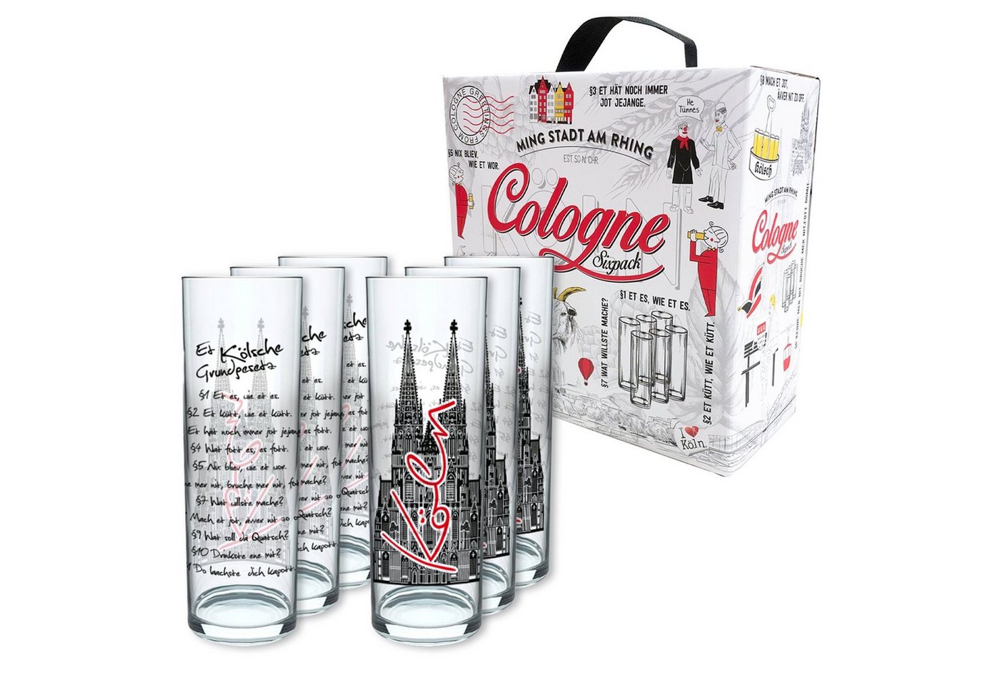 3forCologne Bierglas 3forCologne Kölschglas 6er Pack bunt 0,2ml, Kölner Stangen mit Grundgesetz, Biergläser Gläser Trinkgläser mit Aufdruck. (MADE IN GERMANY) von 3forCologne