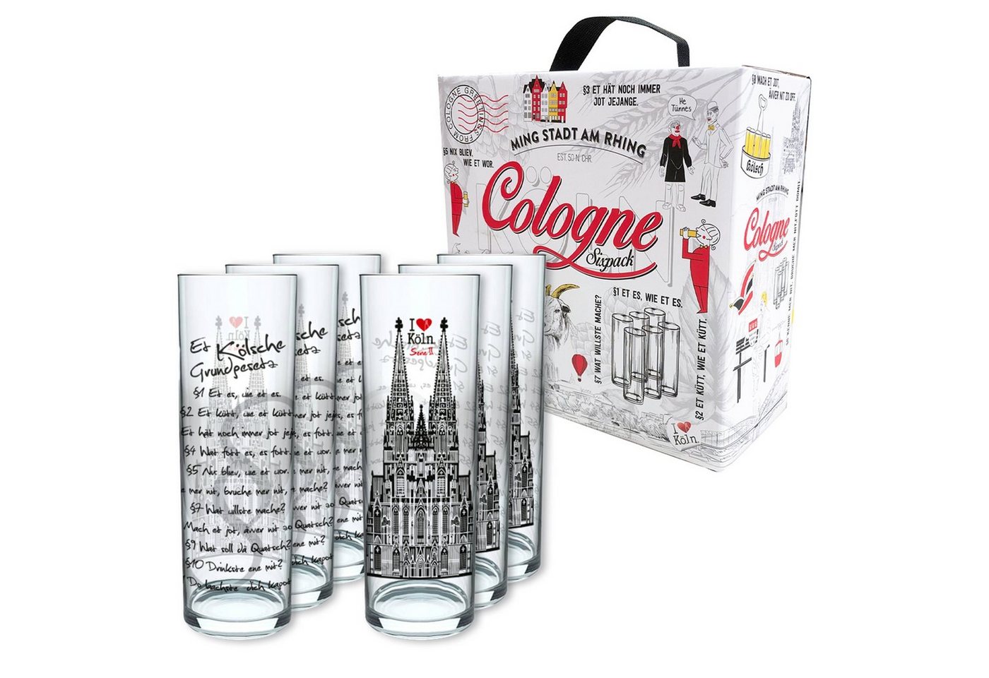 3forCologne Bierglas 3forCologne Kölschglas 6er Pack je 0,2ml Kölsches Grundgesetz & I love Köln Biergläser, Kölsch-Stangen, Trinkgläser von 3forCologne