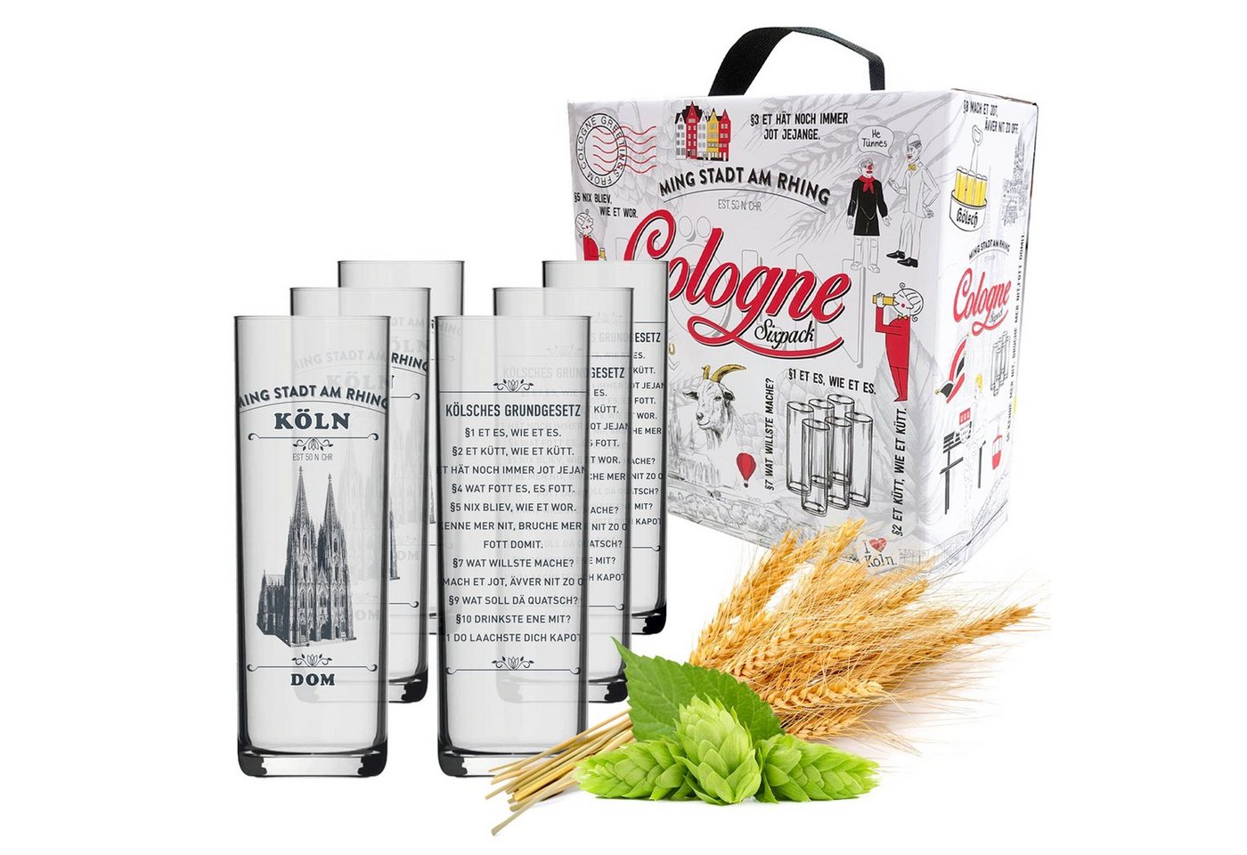 3forCologne Bierglas 3forCologne Kölschglas 6er Pack je 0,2ml Kölsches Grundgesetz & Kölner Dom Biergläser, Kölner-Stangen, Trinkgläser von 3forCologne