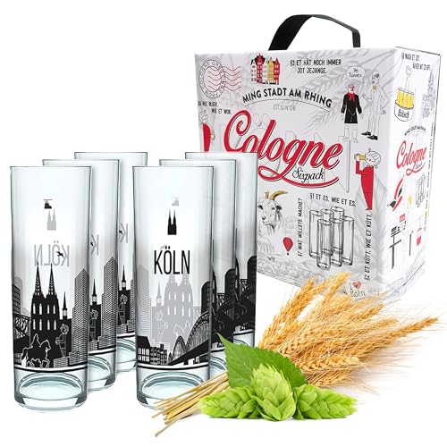 3forCologne Kölschglas | 6er Pack je 0,2ml | Kölsches Grundgesetz & Kölner Dom |Biergläser, Kölner-Stangen, Trinkgläser von 3forCologne