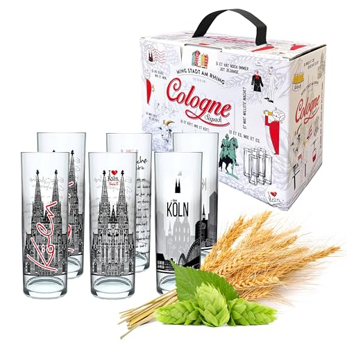 3forCologne Kölschglas 6er Pack bunt 0,2ml, Kölner Stangen mit Grundgesetz, Biergläser Gläser Trinkgläser mit Aufdruck. (MADE IN GERMANY), Größe:MIX3 von 3forCologne