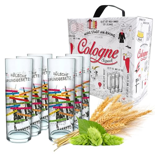 3forCologne Kölschglas 6er Pack bunt 0,2ml, Kölner Stangen mit Grundgesetz, Biergläser Gläser Trinkgläser mit Aufdruck. (MADE IN GERMANY), Größe:276 EU von 3forCologne