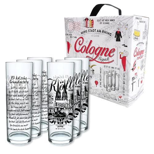 3forCologne Kölschglas 6er Pack bunt 0,2ml, Kölner Stangen mit Grundgesetz, Biergläser Gläser Trinkgläser mit Aufdruck. (MADE IN GERMANY), Größe:281 EU von 3forCologne