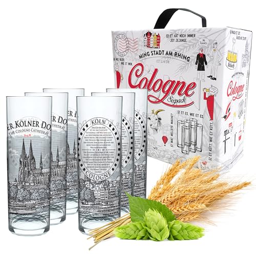 3forCologne Kölschglas | 6er Pack je 0,2ml | Kölner Dom illustration | Biergläser, Kölner-Stangen, Trinkgläser von 3forCologne