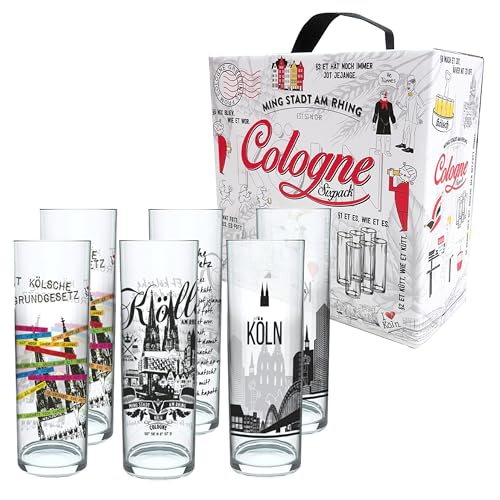 3forCologne Kölschglas-Mix | 6er Pack je 0,2ml | Et Kölsches Grundgesetzt & Kölner Dom | Biergläser, Kölner-Stangen, Trinkgläser von 3forCologne