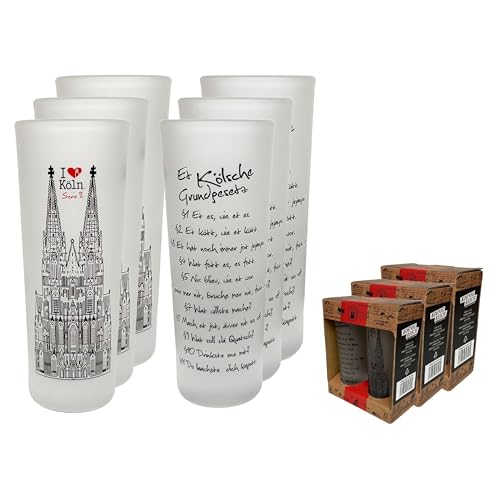 3forCologne Schnapsgläser 6,5cl | 6er Set | Kölner Dom | Pinnchen, Shotgläser, Tequila, Vodka, Obstler, Grappa, in einer schönen Geschenkverpackung mit integr. Pinnchen-Träger.| MADE IN GERMANY von 3forCologne