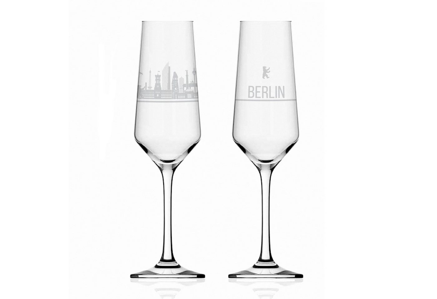 3forCologne Sektglas Sektglas Berlin 2er Set mit Skyline - Das exklusive Sektglas mit den wichtigsten touristischen Sehenswürdigkeiten. (Kristallglas - Made in Germany) von 3forCologne