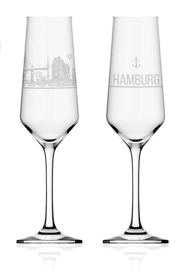 3forCologne Sektglas Sektglas Hamburg 2er Set mit Skyline - Das exklusive Sektglas mit den wichtigsten touristischen Sehenswürdigkeiten. (Kristallglas - Made in Germany) von 3forCologne