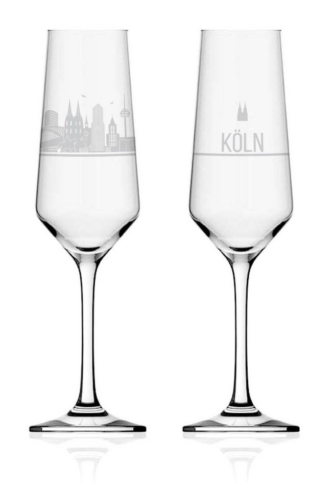 3forCologne Sektglas Sektglas Köln 2er Set mit Skyline - Das exklusive Sektglas mit den wichtigsten touristischen Sehenswürdigkeiten. (Kristallglas - Made in Germany) von 3forCologne