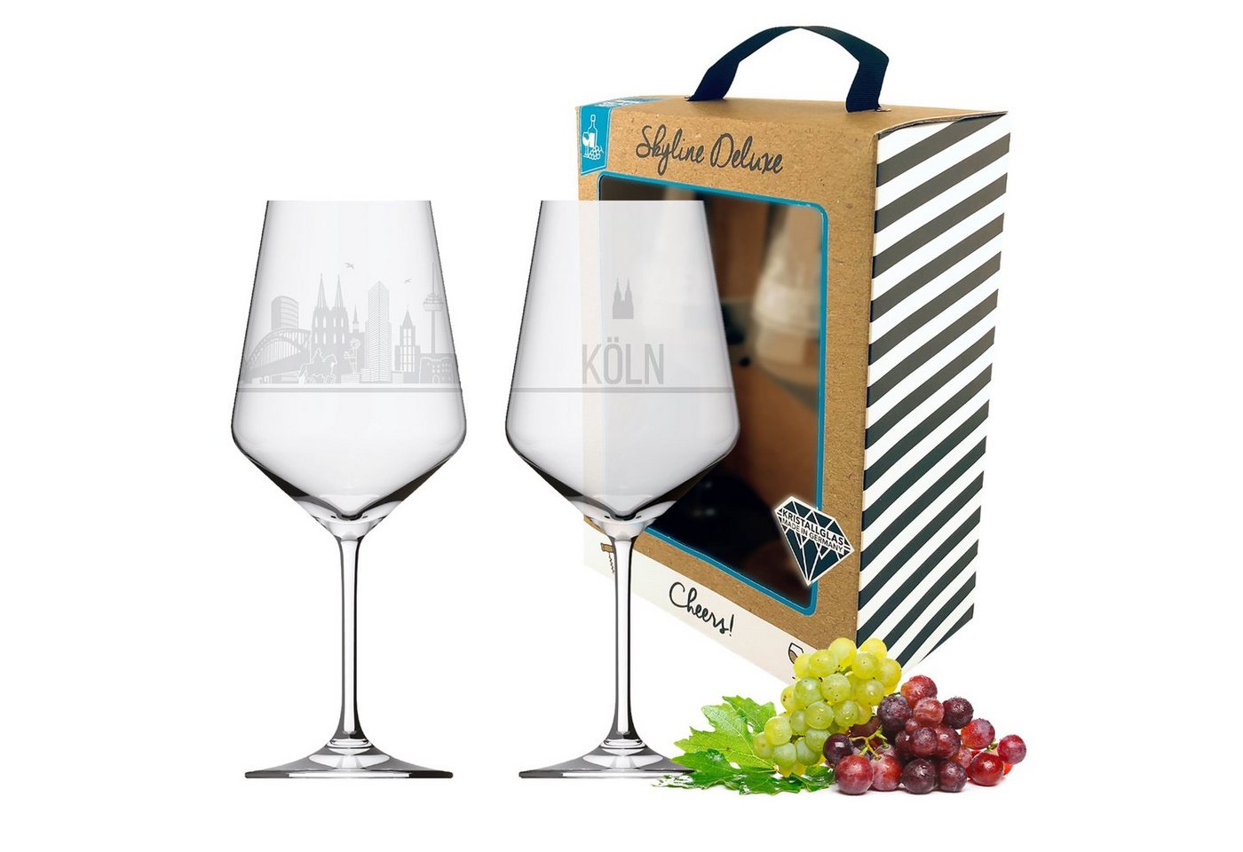 3forCologne Weinglas I LOVE Köln Weingläser 2er Set Weinglas mit Gravur der Kölner Skyline Souvenir Deutschland Geschenkidee Muttertag, Vatertag, Gastgeschenk Geschenkbox Deutschland MADE IN GERMANY von 3forCologne