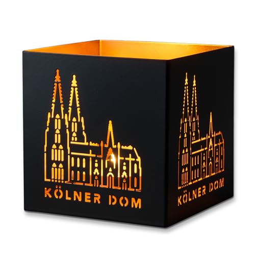 3forCologne Windlicht Laterne Kölner Dom | Metall Windlichter außen schwarz innen gold | Schöner Deko-Kerzenhalter für Stumpenkerzen und Teelichter für drinnen oder draußen. von 3forCologne