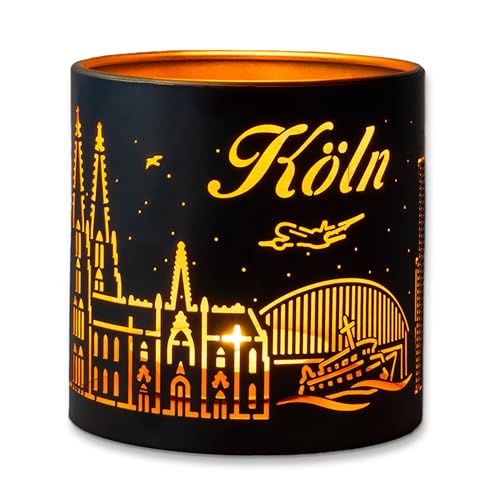 3forCologne Windlicht Laterne Kölner Dom | Metall Windlichter außen schwarz innen gold | Schöner Deko-Kerzenhalter für Stumpenkerzen und Teelichter für drinnen oder draußen. von 3forCologne