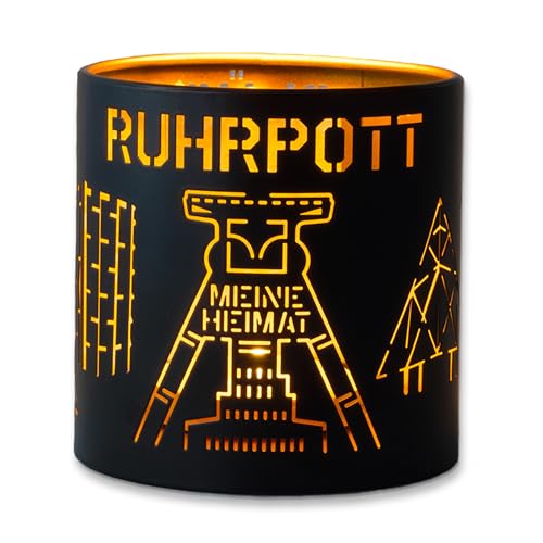 Windlicht Kerzenhalter Ruhrpott | Kerzenständer-schwarz aus Metall | Wohnzimmer-Terrassen-Balkon-Deko | Ruhrpott-Geschenke für Teelichter und Kerzen auch als Herbst Laterne für draußen geeignet. von 3forCologne