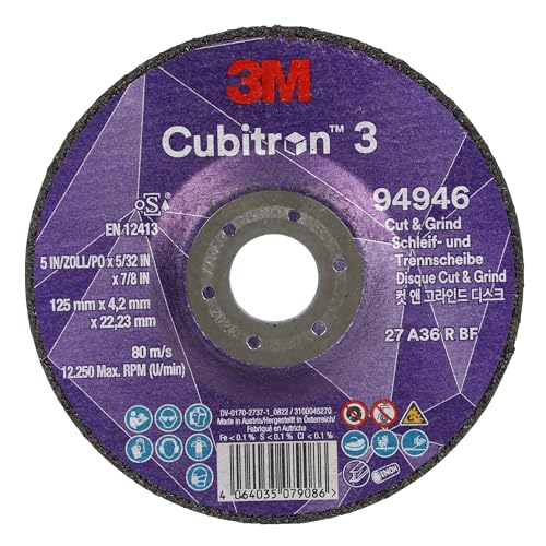 3M Cubitron 3 Cut and Grind Schruppscheibe, 94946, 36+, T27, 125 mm x 4,2 mm x 22,23 mm, EN, 10/Pack 3M Cubitron 3 Cut and Grind Schruppscheibe, 94946, 36+, T27, 125 mm x 4,2 mm x 22,23 mm, EN, 10/Pack von Cubitron