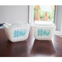 2 Kleine Blaue Pyrex Amish 501 Schüssel Mit Deckel - Vintage Retro von 3rvintages
