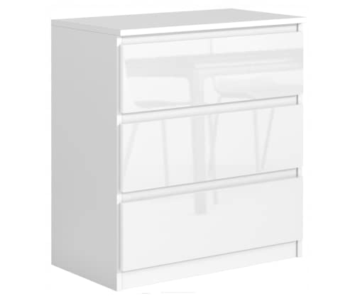 3xEliving Kommode Sideboard DEMII mit 3 Schubladen in Weiß/Weiß in Hochglanz von 3xEliving