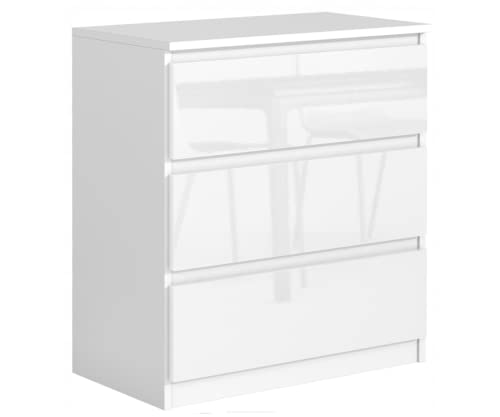 3xEliving Kommode mit 3 Schubladen in Weiß/Weiß in Hochglanz von 3E 3xE living.com