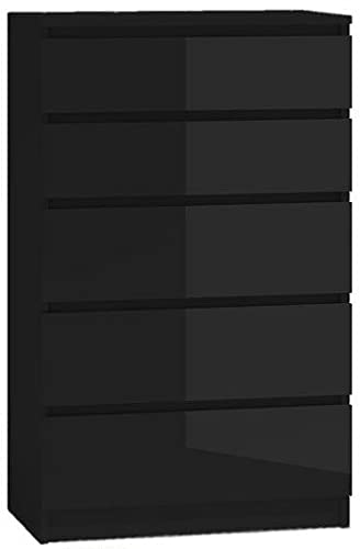 3xEliving Kommode Sideboard DEMII mit 5 Schubladen in 4 Farbvarianten (SCHWARZ glänzend) von 3xEliving