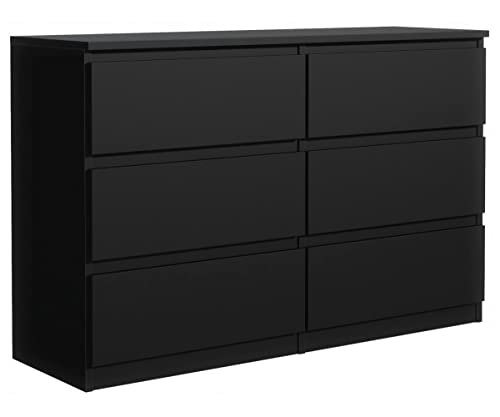 3xEliving Kommode, Sideboard DEMII mit 6 Schubladen in Schwarz, Höhe: 78 cm Breite: 120 cm Tiefe: 39 cm von 3xEliving