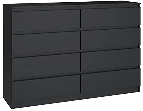 3xEliving Kommode Sideboard DEMII mit 8 Schubladen in 4 Farbvarianten 120cm (schwarz) von 3E 3xE living.com