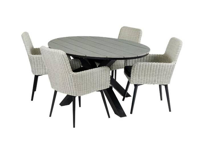 5-teiliges Gartenset 4 Pisa-Gartenstühlen Limasol Gartentisch 180cm Oval von 4 Jahreszeiten Gartenmöbel