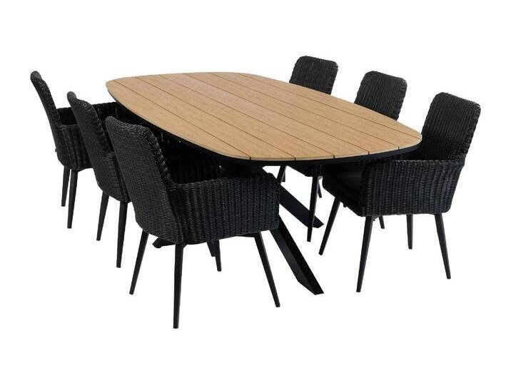 7-teiliges Garten-Set 6 Pisa Gartenstühle Gartentisch Cadiz 240 x 115 cm Schwarz 7-teiliges Garten-Set 6 Pisa Gartenstühle Gartentisch Cadiz 240 x 115 cm Schwarz von 4 Jahreszeiten Gartenmöbel