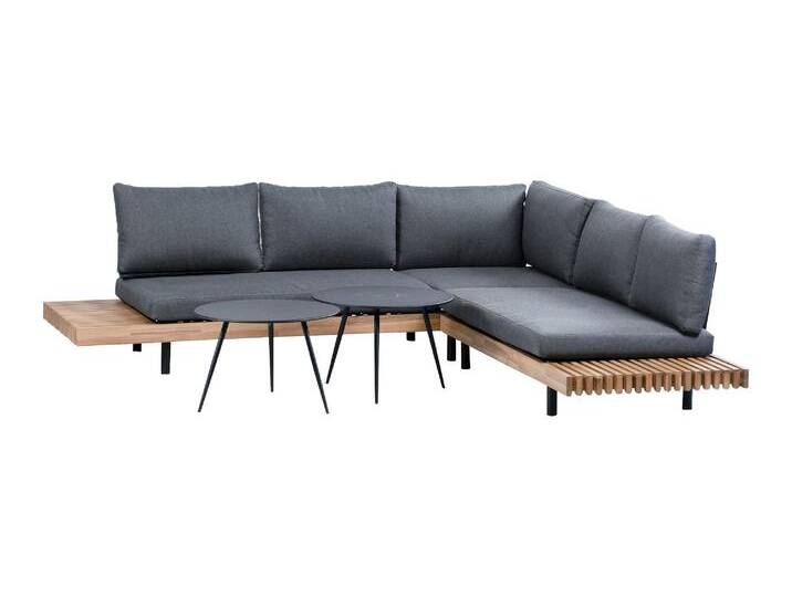 Ecklounge-Set Lissabon 4-teilig Anthrazit Inkl. Rafael Beistelltische Ø45 & Ø60 cm Schwarz von 4 Jahreszeiten Gartenmöbel