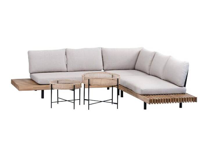 Ecklounge-Set Lissabon 4-teilig Sand Inkl. 2 Aiko Natural Beistelltische von 4 Jahreszeiten Gartenmöbel