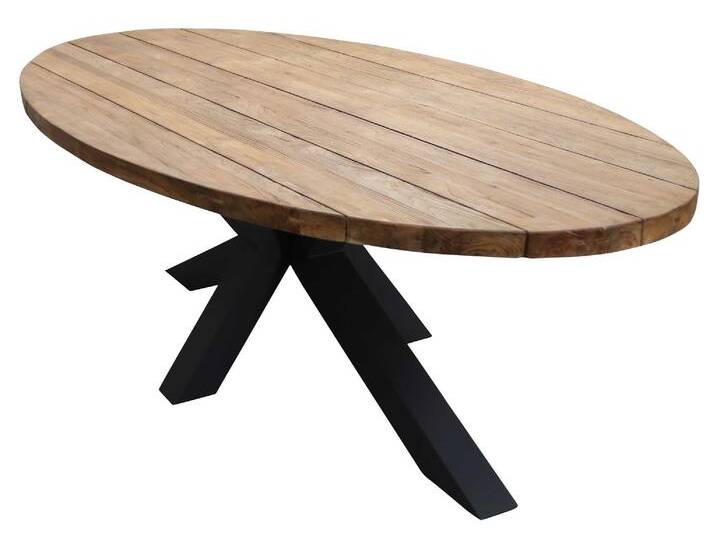 Ovaler Gartentisch Palu 300 x 130 cm Teakholz X-Bein von 4 Jahreszeiten Gartenmöbel