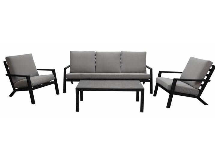 Sessel-Sofa Lounge-Set Bezano 3-Sitzer Mattschwarz / Creme Aluminium von 4 Jahreszeiten Gartenmöbel