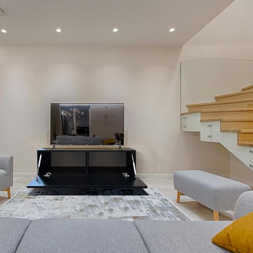4housedesign® TV Board Lowboard Hängend | Fernsehschrank tv Sideboard Wohnzimmer | Lowboard Wohnzimmer fernsehregal tv Board Hängend tv Shrank tv 55 Zoll - TV Lowboard Schwarz Mat 100cm von 4 house design