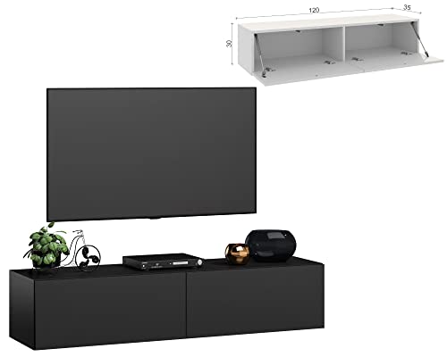 4housedesign® TV Board Lowboard Hängend | Fernsehschrank tv Sideboard Wohnzimmer | Lowboard Wohnzimmer fernsehregal tv Board Hängend tv Shrank tv 55 Zoll - TV Lowboard Schwarz Mat 120cm von 4 house design