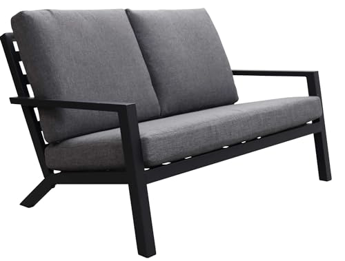 4 jahreszeiten gartenmobel 2-Sitzer Lounge-Sofa | Bezano | Mattschwarz/Grau | Aluminium von 4 jahreszeiten gartenmobel