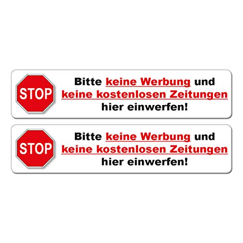 2 Aufkleber - Bitte keine Werbung und keine kostenlosen Zeitungen, 140 x 30 mm - Vinyl in weiss von 4-prints