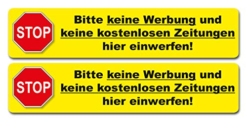 2 Aufkleber - Bitte keine Werbung und keine kostenlosen Zeitungen... 140 x 30 mm - Vinyl in gelb von 4-prints