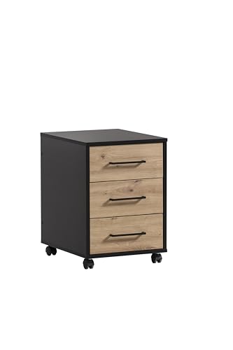 Schildmeyer Rollcontainer, Holzwerkstoff, Artisan Eiche Dekor/schwarz matt, 40 x 50 x 57 cm von Schildmeyer