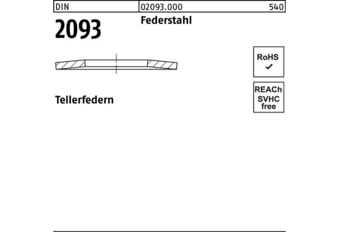 Reyher Tellerfeder 100er Pack Tellerfeder DIN 2093 200x102x8,0 Federstahl 1 Stück DIN 20 von Reyher