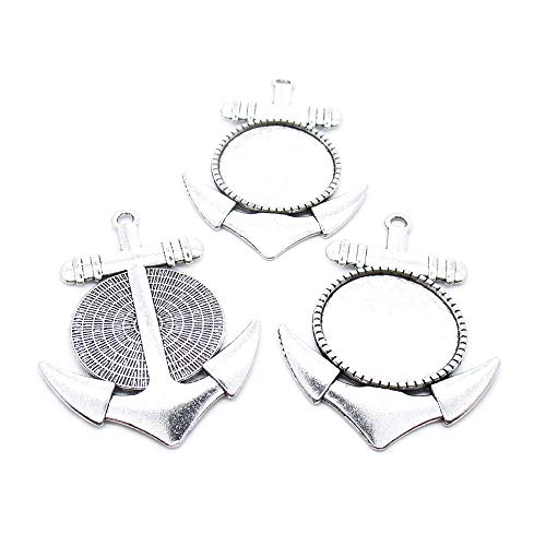 20 Stück Antik-Silber-Ton Schmuck Charms Handwerk Kunst Handwerk Perlenzubehör KJ4D4E Anker Cabochon Fassung blanko von 4044 Charms