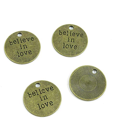 Schmuckanhänger R4DC7R "Believe in Love", Antik-Bronzefarben, 30 Stück von 4044 Charms