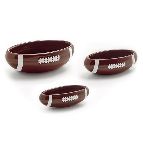40YARDS American Football Snack- & Dipschalen/Schüsseln (3 kleine Schalen: 16, 13, 10 cm) aus Keramik in Football Form für Dips, Soßen, Snacks & Beilagen von 40YARDS