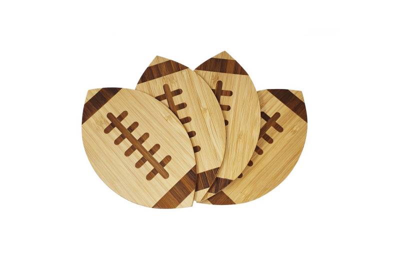 40YARDS Getränkeuntersetzer American Football Untersetzer aus Bambus (4 Stück) - eingravierte Naht, Zubehör für 40YARDS Football Gläser & Tassen, Set, 4-tlg., Bambus Holz von 40YARDS