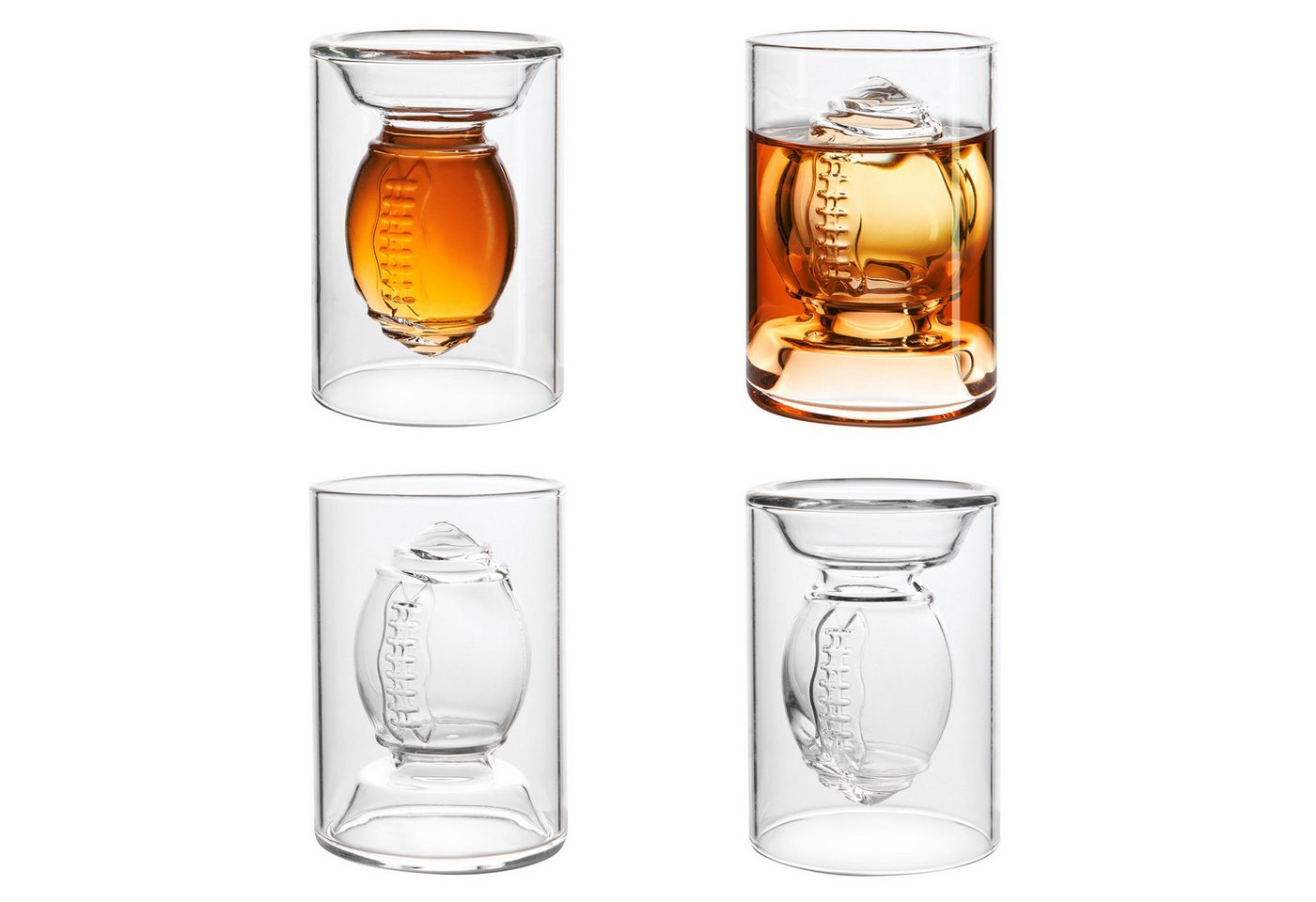 40YARDS Schnapsglas American Football Shotgläser / Trinkgläser / Espressogläser (4 Stück), Borosilikatglas, Beidseitig befüllbar: 2 cl und 4 cl Volumen von 40YARDS