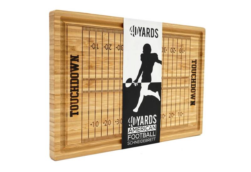 40YARDS Schneidebrett American Football Schneidebrett mit eingraviertem Football Spielfeld, Bambus Holz, (1-St), (38 x 25 x 2 cm) - mit Saftrille für Fleisch & Gemüse von 40YARDS