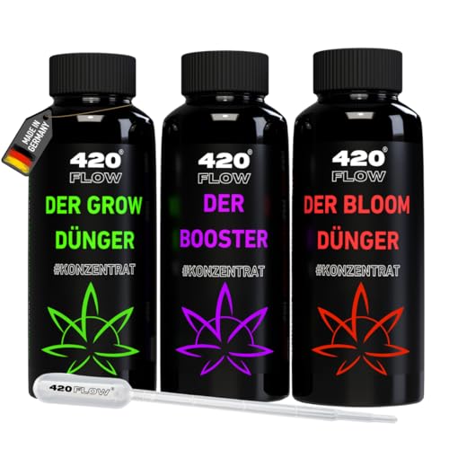 420Flow® Dünger Set Indoor & Outdoor – Hanfdünger für Wachstumsphase & Blütephase Grow, Bloom & Booster Flüssigdünger Komplettpaket Nährstoffversorgung Starter Set (250ml) von 420Flow