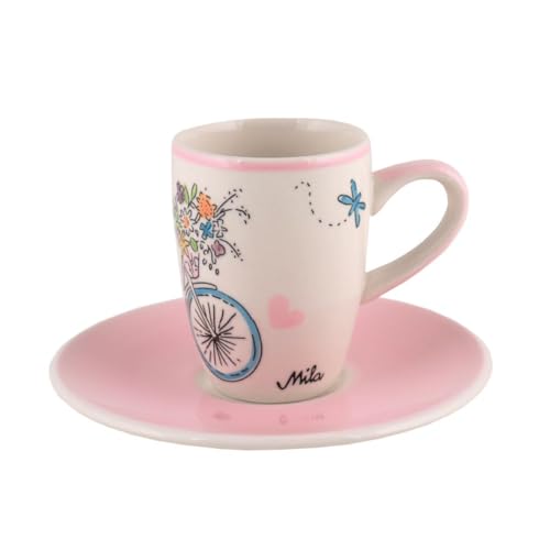 Mila Keramik Espresso-Tasse mit Untere Rad-Tour ca. 75ml Summer Cruising ab in die Frühstücks-Pause & die Kaffee-Genuss-Zeit als Geschenk und spülmaschinenfestes Geschirr fürs eigene Glück & Vergnügen von 440s