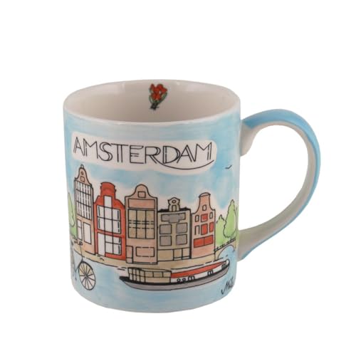 Mila Keramik Städte-Becher Amsterdam ca. 250ml Tee- & Kaffee-Tasse mit Illustrationen von Rijksmuseum Windmühle Kanal-Häuser mit Giebelfassaden sorgt als Geschenk für Urlaubs-Laune und Reise-Glück von 440s